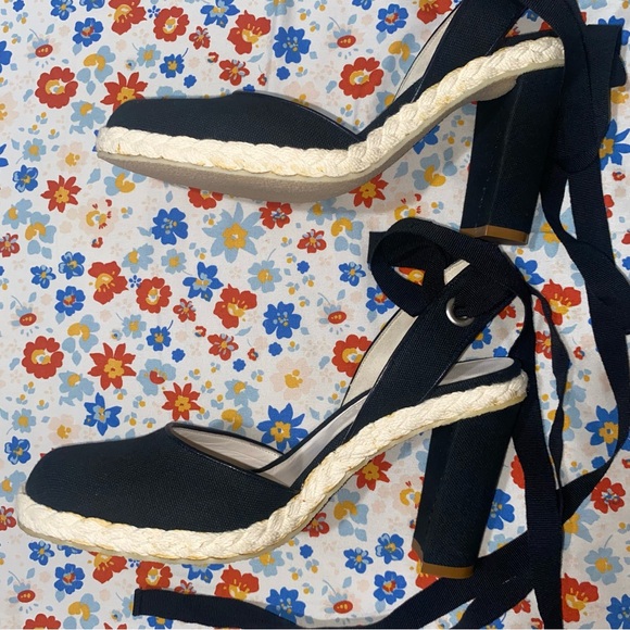 Marc Jacobs Black Linen High Heel Espadrilles with Ankle Wrap Size 6.5 Slingback - Picture 10 of 16